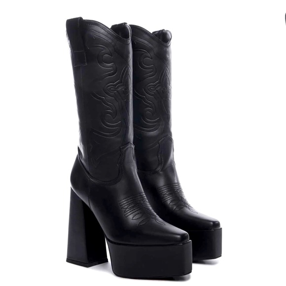 Dolls Kill Shoes - Platform Cowboy Boots - Vegan leather, embroidered detailing, 5.5 in heel